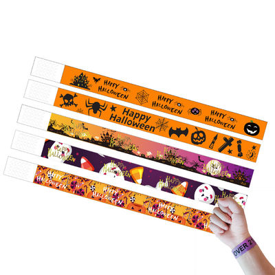 DDJOY 100pcs Happy Halloween Χάρτινα βραχιόλια Αδιάβροχα βραχιόλια Tyvek για πάρκα