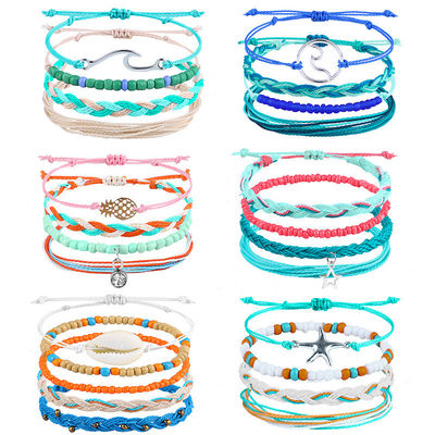 Μικρό χρώμα Wax Thread βραχιόλι χειροποίητο Bohemian Daisy Sunflower Turtle Shell βραχιόλι