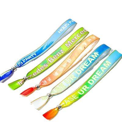 Επεξεργασμένο Event Φεστιβάλ Πάρτι RFID Chip Satin Fabric βραχιόλια με εκτύπωση λογότυπου κειμένου